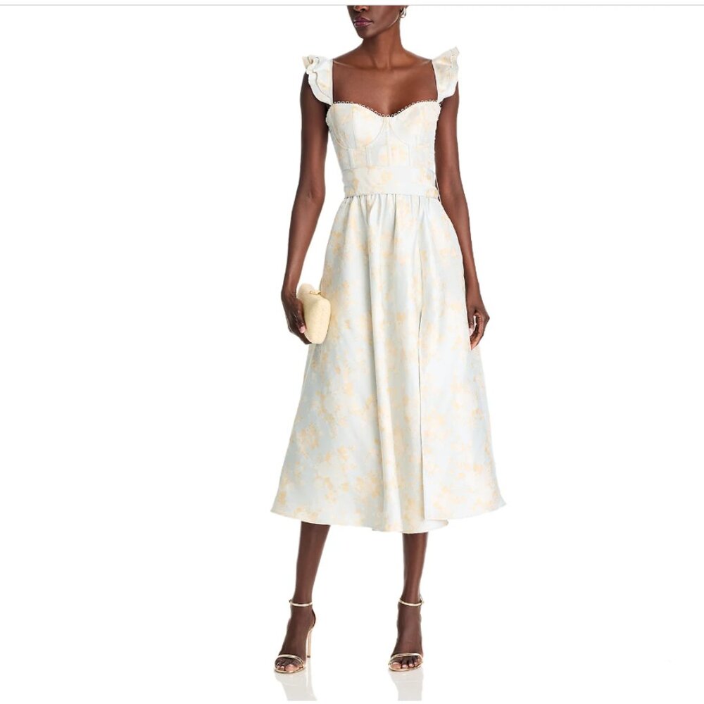V. Chapman Pale Blue and Cream Floral Midi Dress